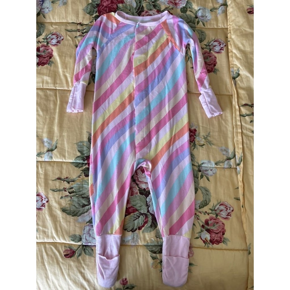 Magnetic Me 12-18M Rainbow Stripe Modal Magnetic Footie Pajamas Pink Pastel